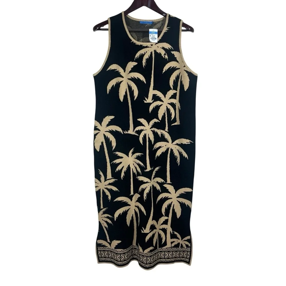 NWT‎ J McLaughlin Dani Jacquard Knit Dress XL Sleeveless Maxi Sheath Palm Trees